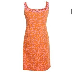 Blumarine Orange and Pink Spotted Sequin Embellished Sheath Dress S